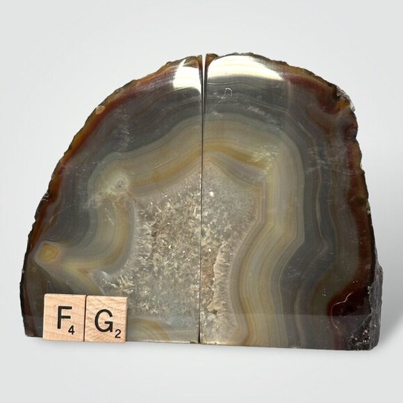 Crystal Agate Bookends w/ Geode Center, Natural Bookshelf Decor, 5+ lbs. (FG) - Picture 10 of 16
